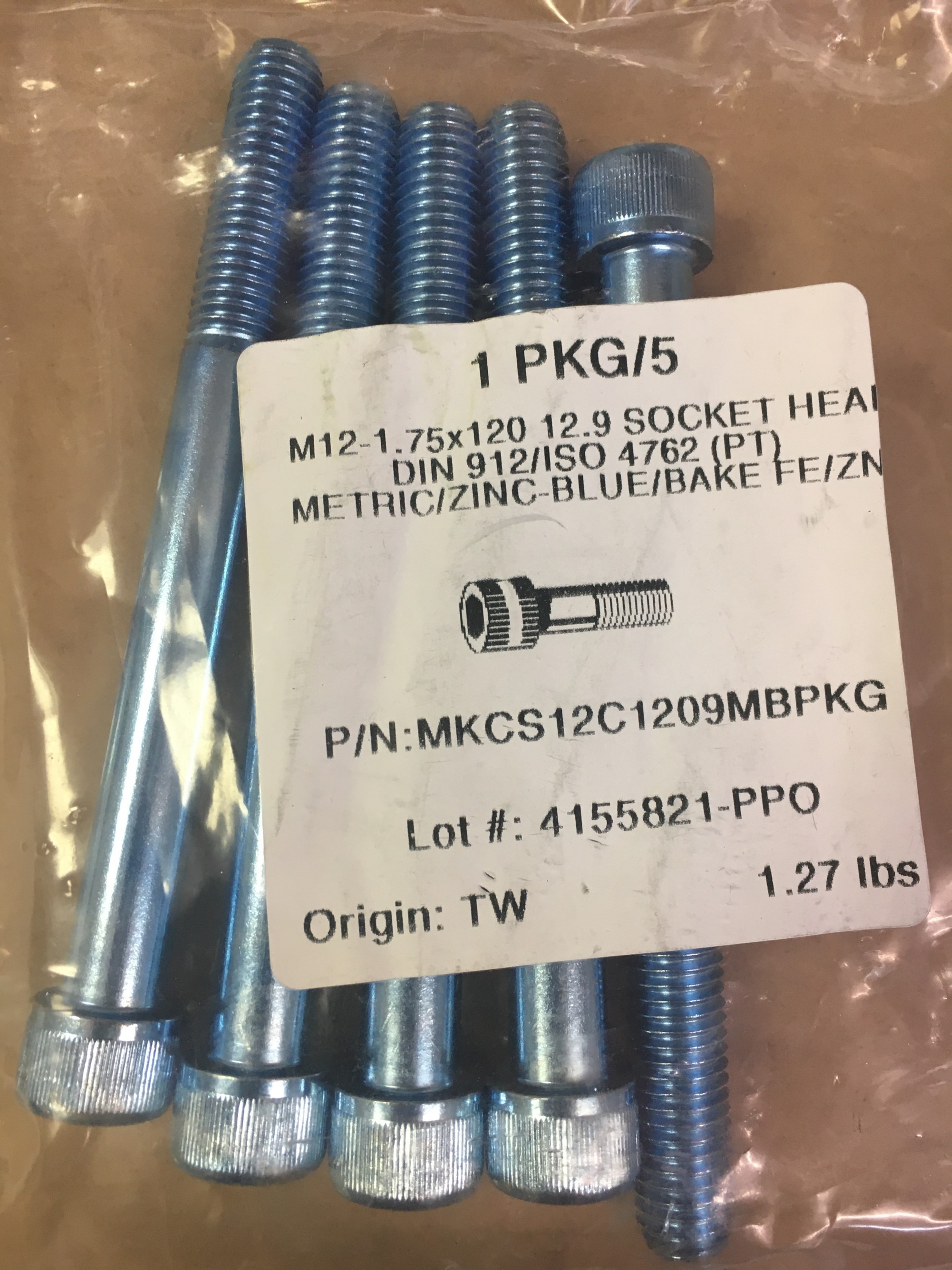 M12-1.75 X 120毫米SHCS，蓝色锌